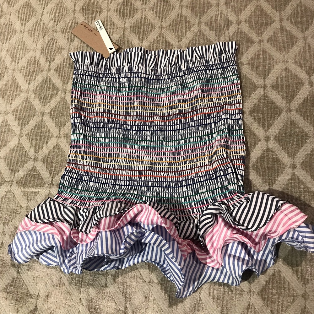 Colorful Print Smock Ruffle Bottom Skirt
